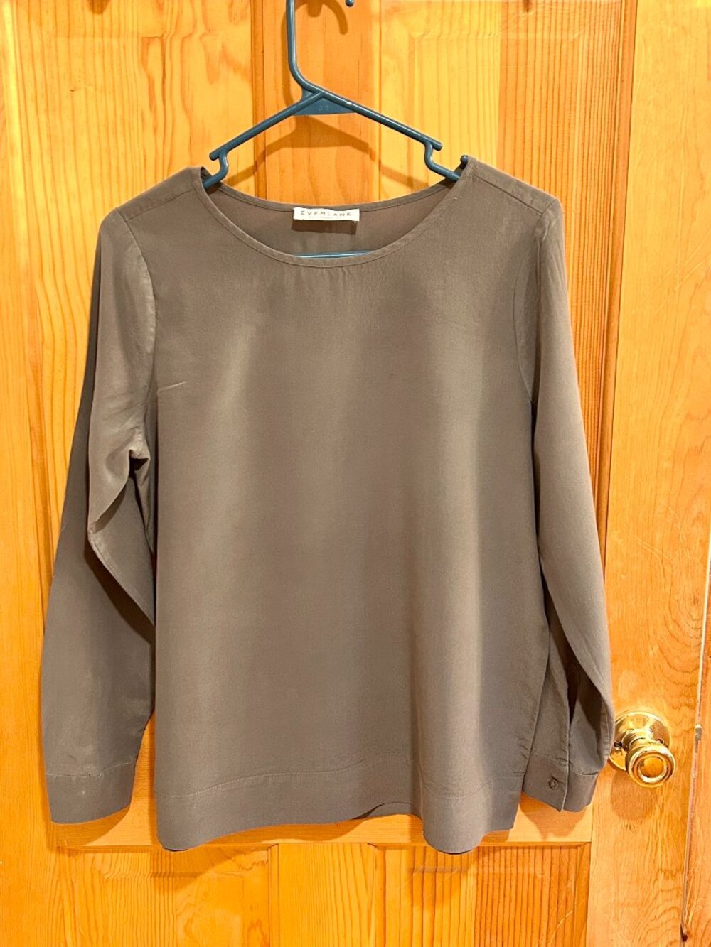 Everlane The Silk Long-Sleeve Tee 100% Silk Gunmetal Gray Size S